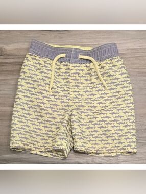 Old Navy Boys Swim Trunks 18 24 Months Yellow Gray Shark Print Drawstring Shorts